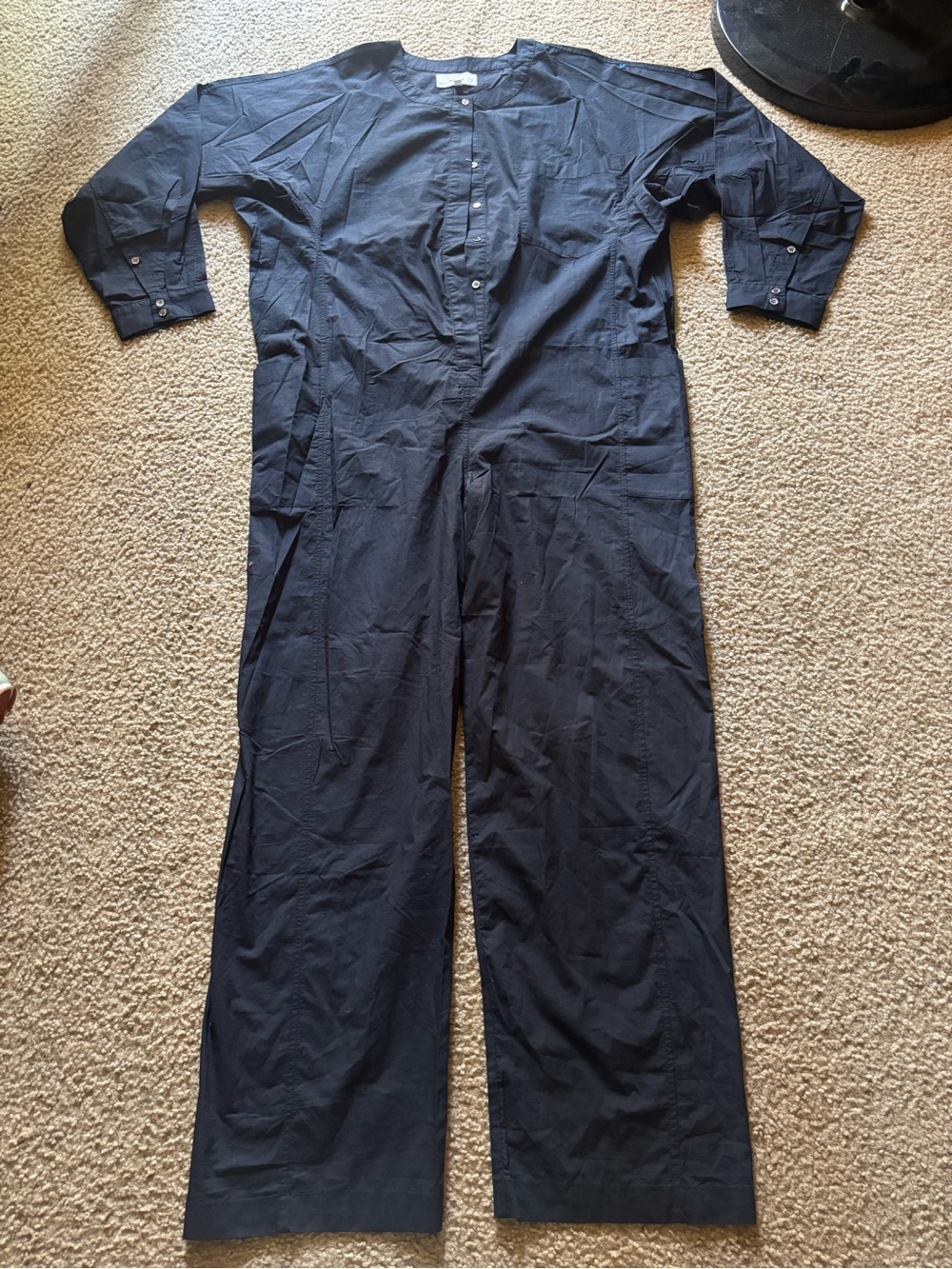 Xirena Black Jumpsuit Black Button Belted Pockets Straight Leg Sz Medium